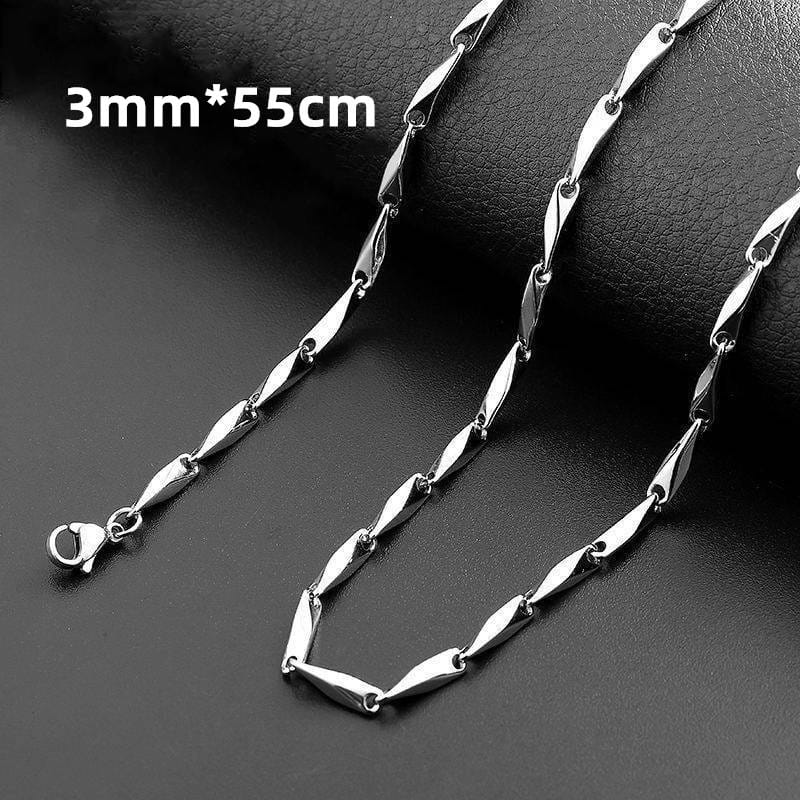 Silver Bar Link Chain Necklace (3mm, 55cm)