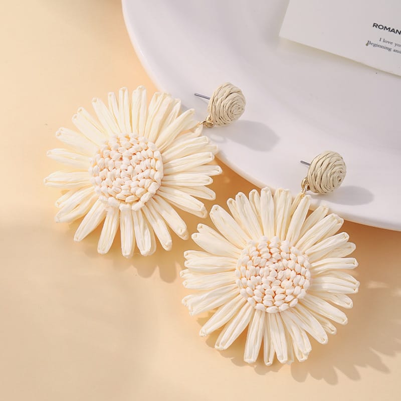 Raffia Sunflower Drop Earrings