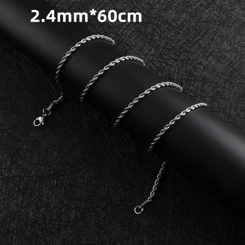 Stainless Steel Silver Rope Chain Necklace (2.4mm, 60cm)